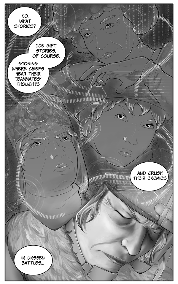 Gifts of wandering ice - Page 684 - Multitasking - comic, webcomic, indie, graphic novel, genre, scifi, science fiction, sf, sci-fi, mind control, network, military woman, chief, chieftess, all-women team Page 684 - Multitasking
